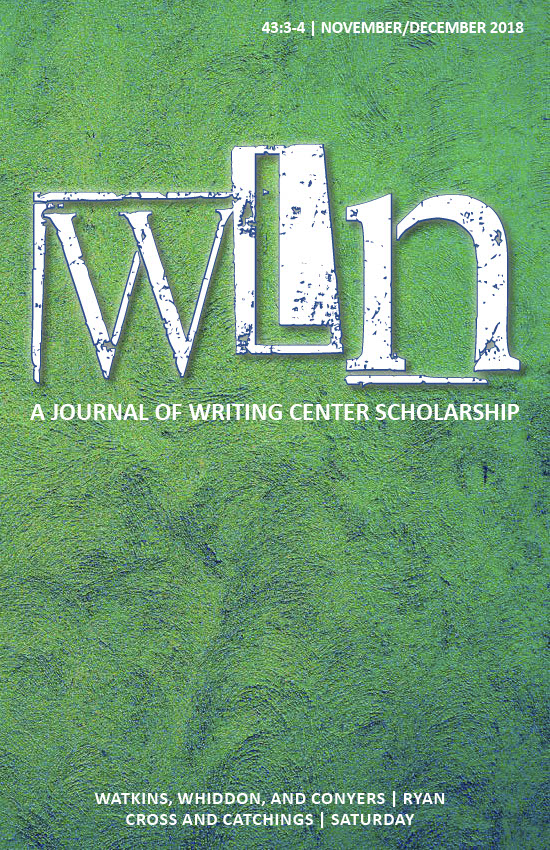 The front cover of WLN, inside is the article "A Collaborative Directorship: A Survey-Based Exploration of Writing Center Advisory Board Practices" by Stacia, Scott Whiddon, and Rhyan Conyers